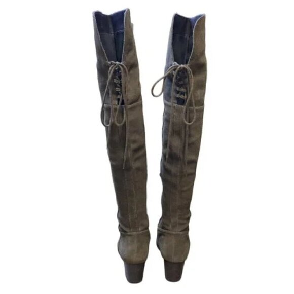Aldo Taupe Suede Jeffres Calf Lace Up Over-The-Knee Zipper Boots - Size 7.5 - Picture 5 of 9